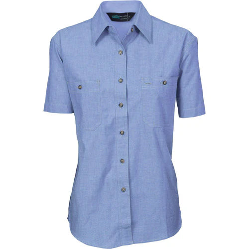 Ladies Cotton Chambray Shirt - Short Sleeve: 4105